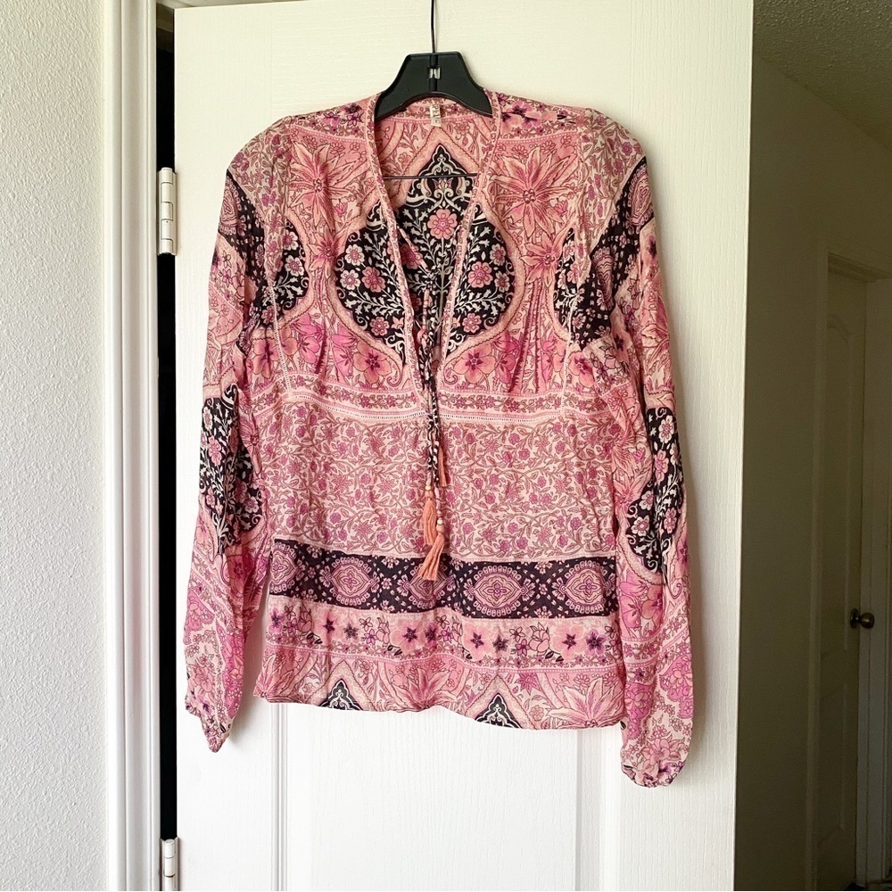 Spell Top Aloha Fox Floral Tassels Pink Boho Flowy Beach Watermelon XS GUC - Picture 2 of 11